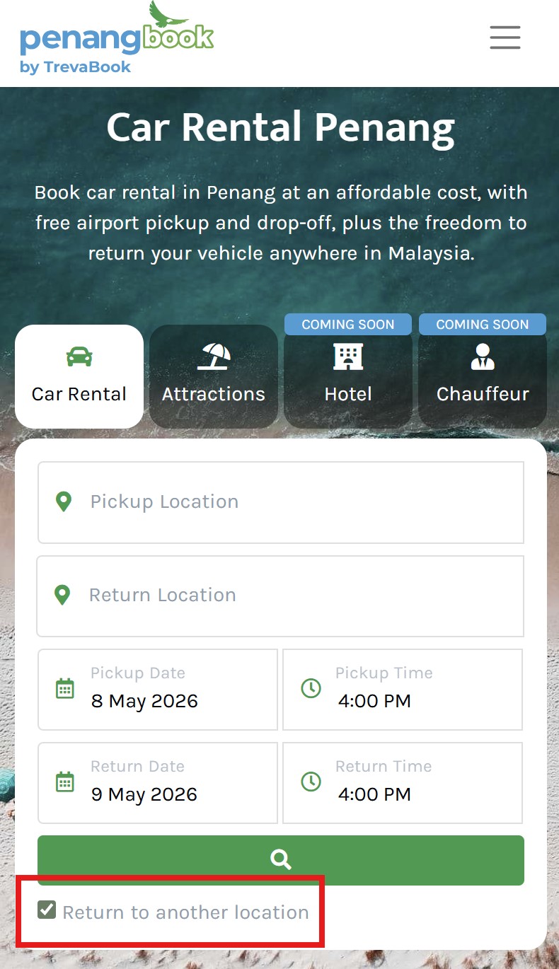 book one way car rental from penang